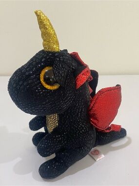 Ty Beanie Boos Grindal Black & Red Dragon Plush Toy 9” Has Tag
